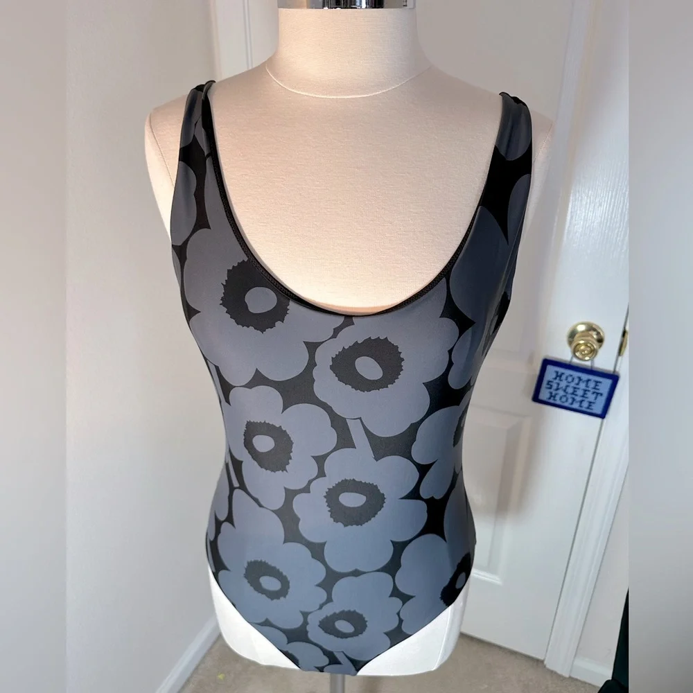 Marimekko Poppy Blue and Black Floral One-Piece Swimsuit